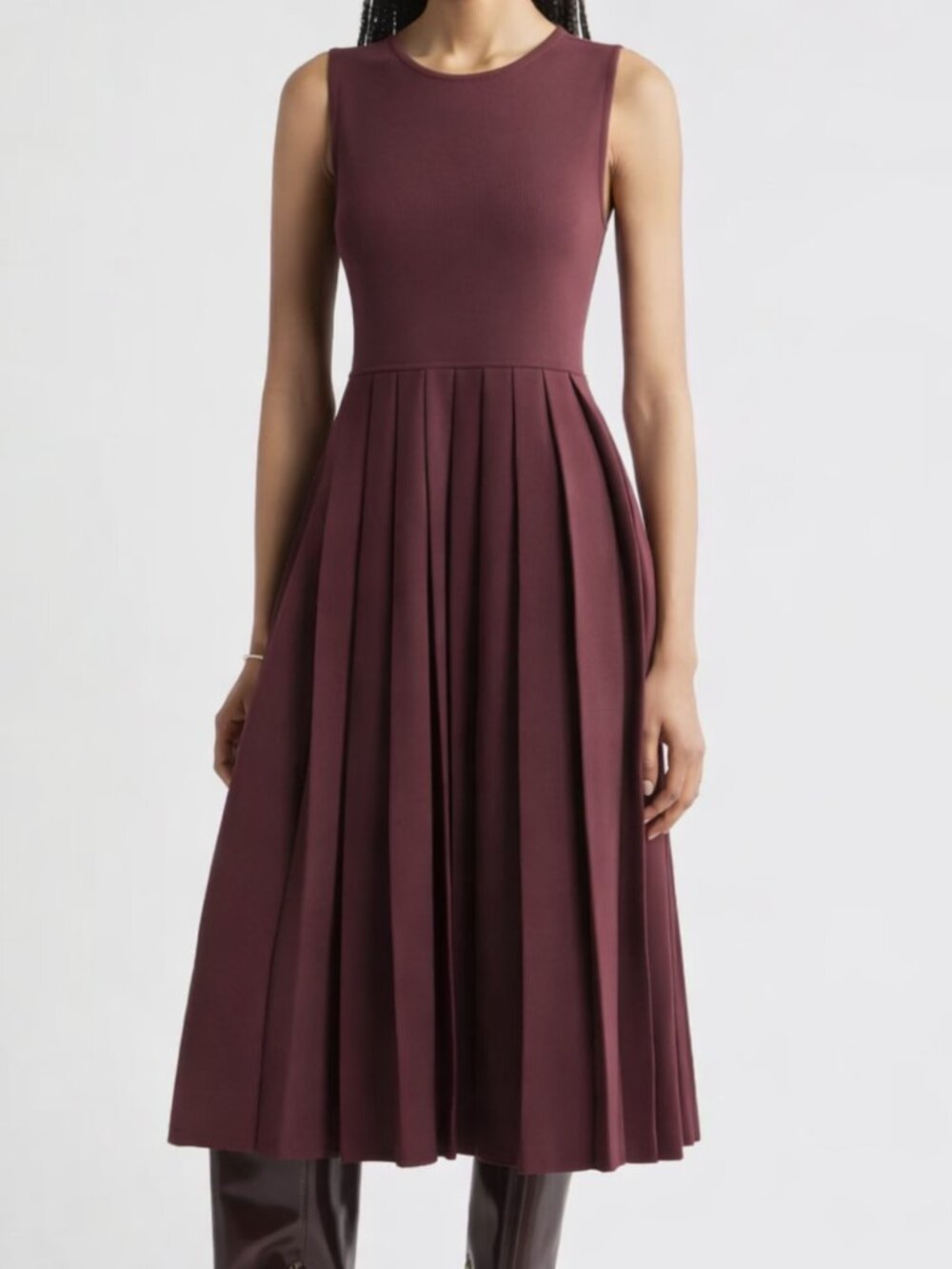 Nordstrom Pleated Sweater Dress – Burgundy – Small – Fit & Flare